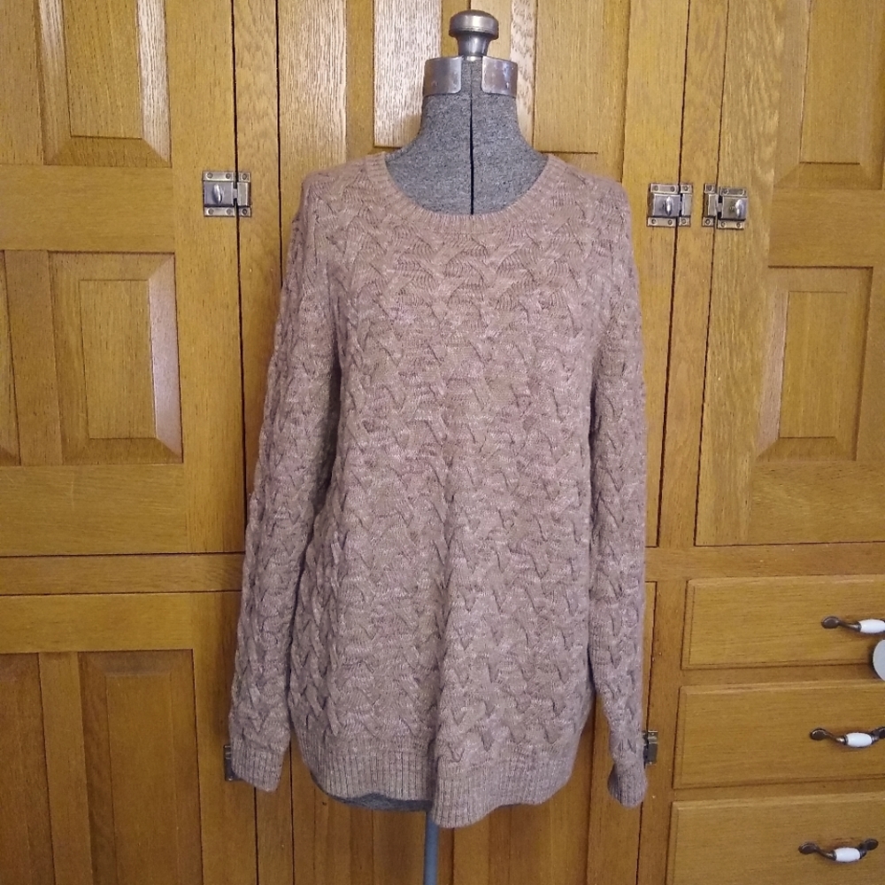 Lands' End NWOT brown and pink cable knit sweater